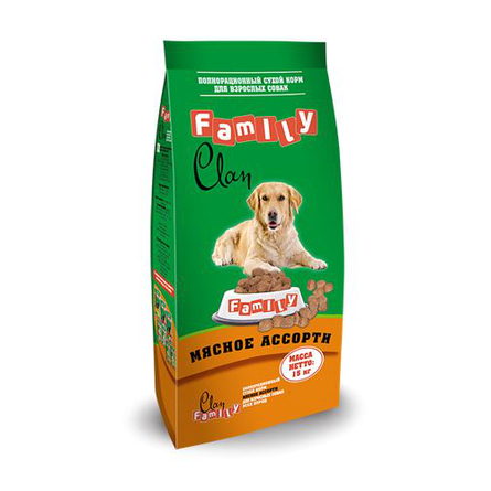 Image clan Family Сухой корм для взрослых собак всех пород (с мясным ассорти), 15 кг