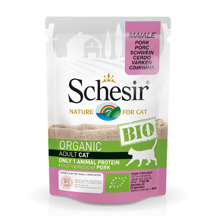 Image schesir Bio Влажный корм для взрослых кошек (со свининой), 85 гр