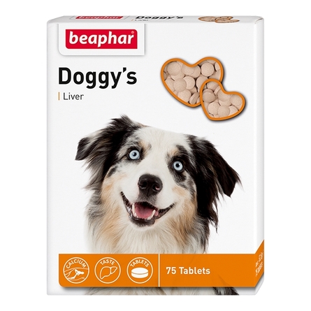 Image beaphar Doggy's plus Liver Витаминное лакомство для взрослых собак (со вкусом печени), 75 таблеток