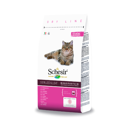 Image schesir Sterilized and Light Сухой корм для взрослых стерилизованных кошек и котов (с ветчиной), 400 гр